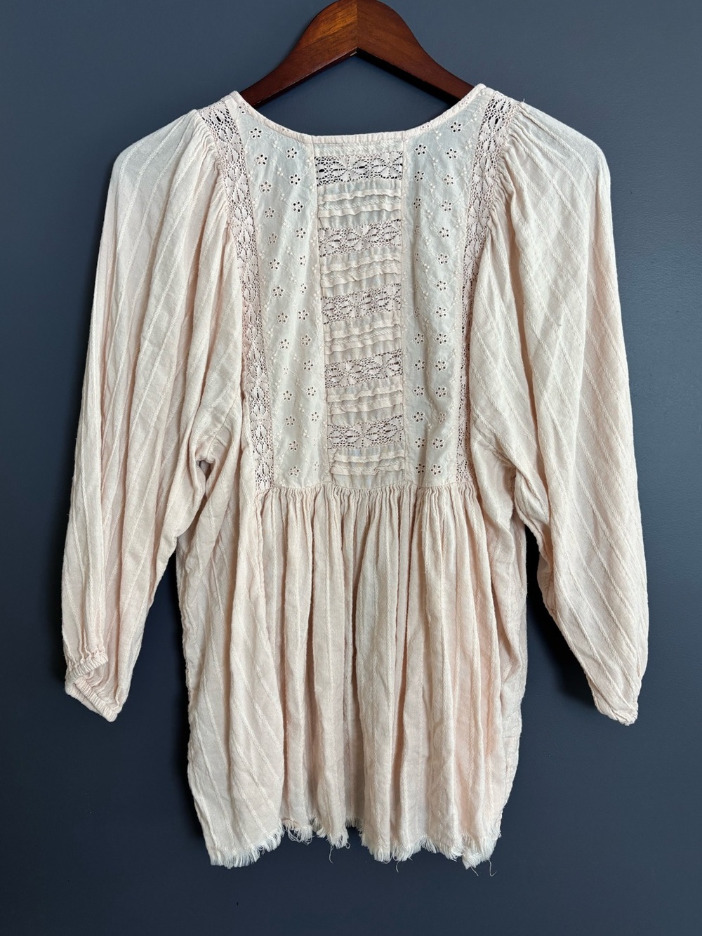 Lucky Brand Lace Yoke Tunic Top Cotton Viscose Peach Whip Medium Cottage Prairie - Picture 7 of 14